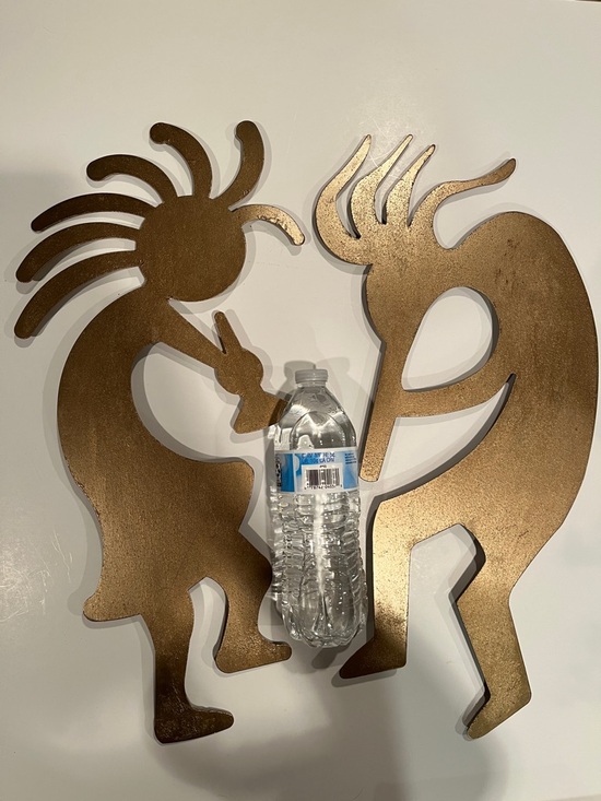 Large 20” Vintage Kokopelli Metal Wall Art Set - Antique Brass Finish 2 pc